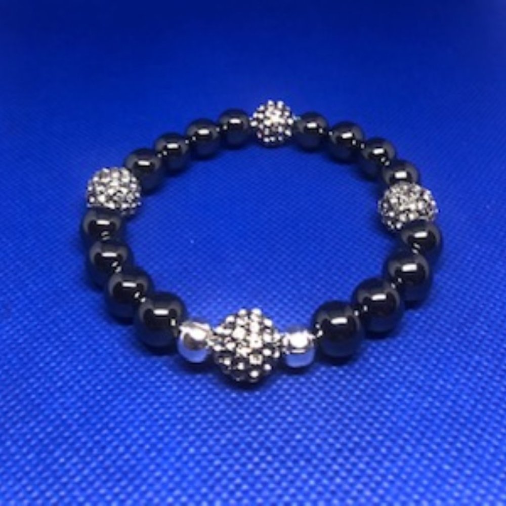 Silver Hematite with Round black Crystal balls
